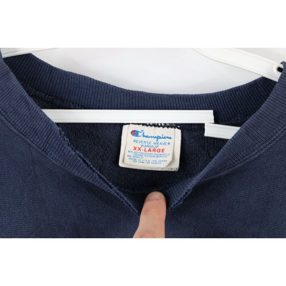 Vintage 80s Champion Reverse Weave 2XL Thrashed Crewneck Sweatshirt Navy USA - Picture 4 of 12